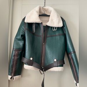 Ezzahra - Faux Green Shearling Leather Jacket